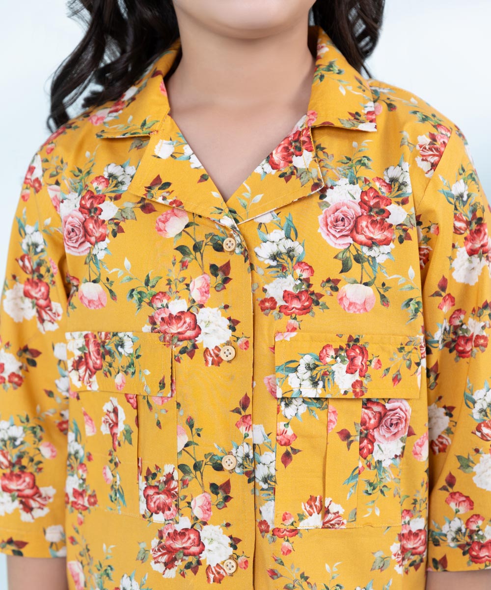 Kids Mustard 2 Piece Printed Poplin Suit