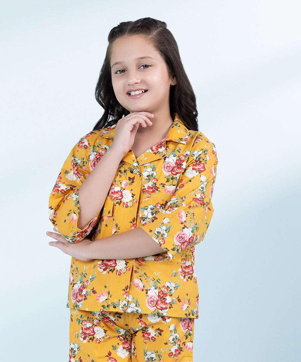 Kids Mustard 2 Piece Printed Poplin Suit