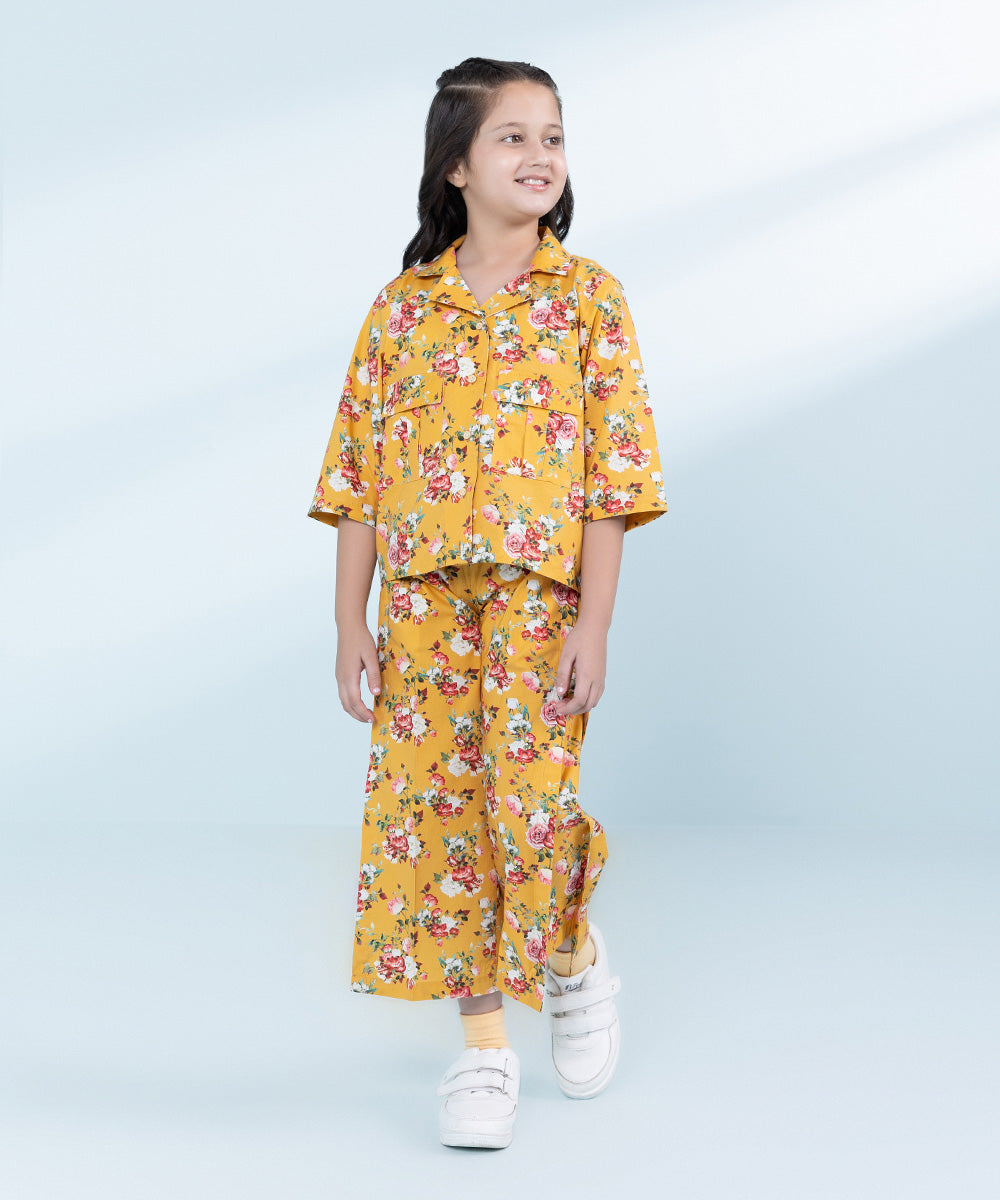 Kids Mustard 2 Piece Printed Poplin Suit