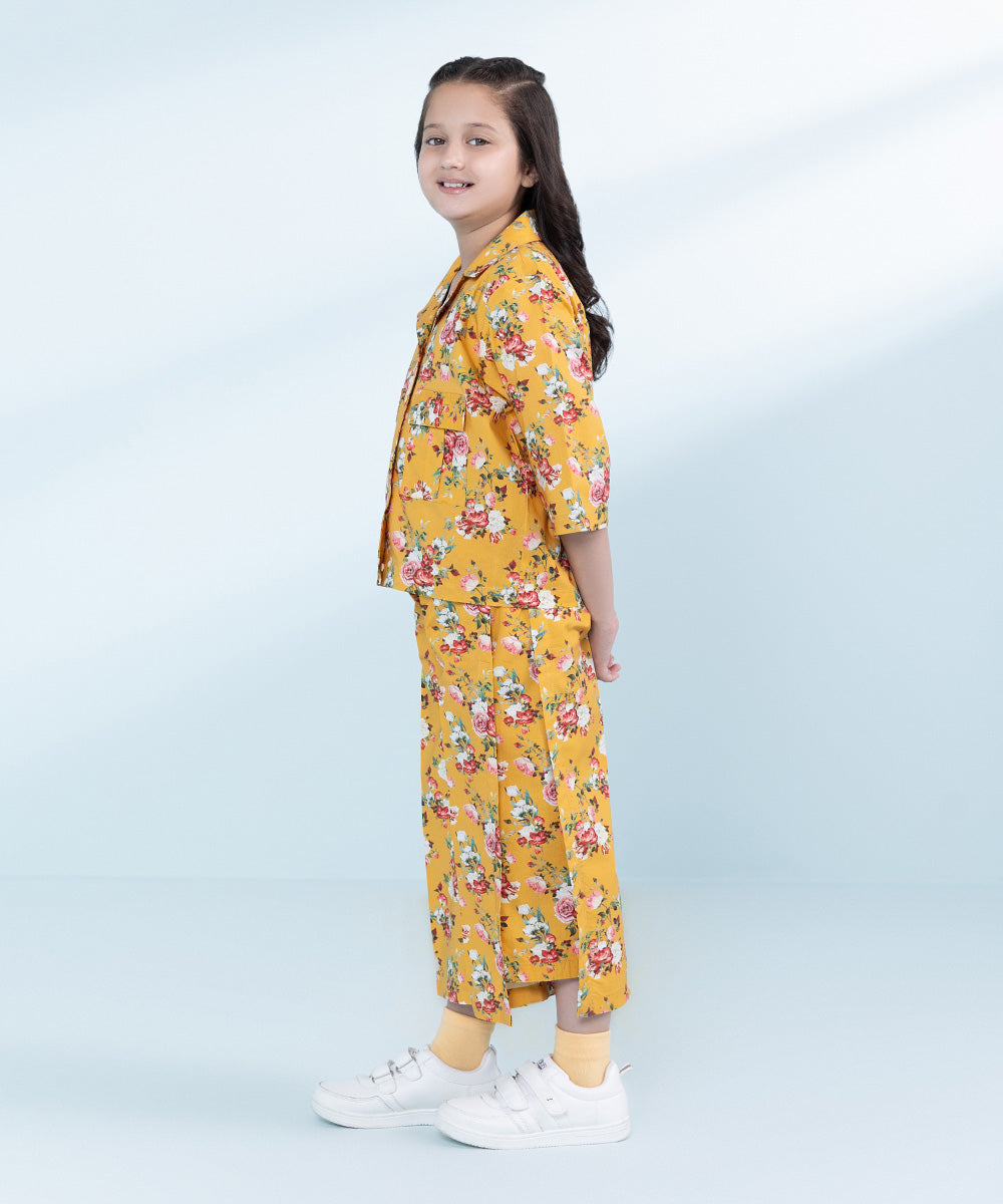 Kids Mustard 2 Piece Printed Poplin Suit