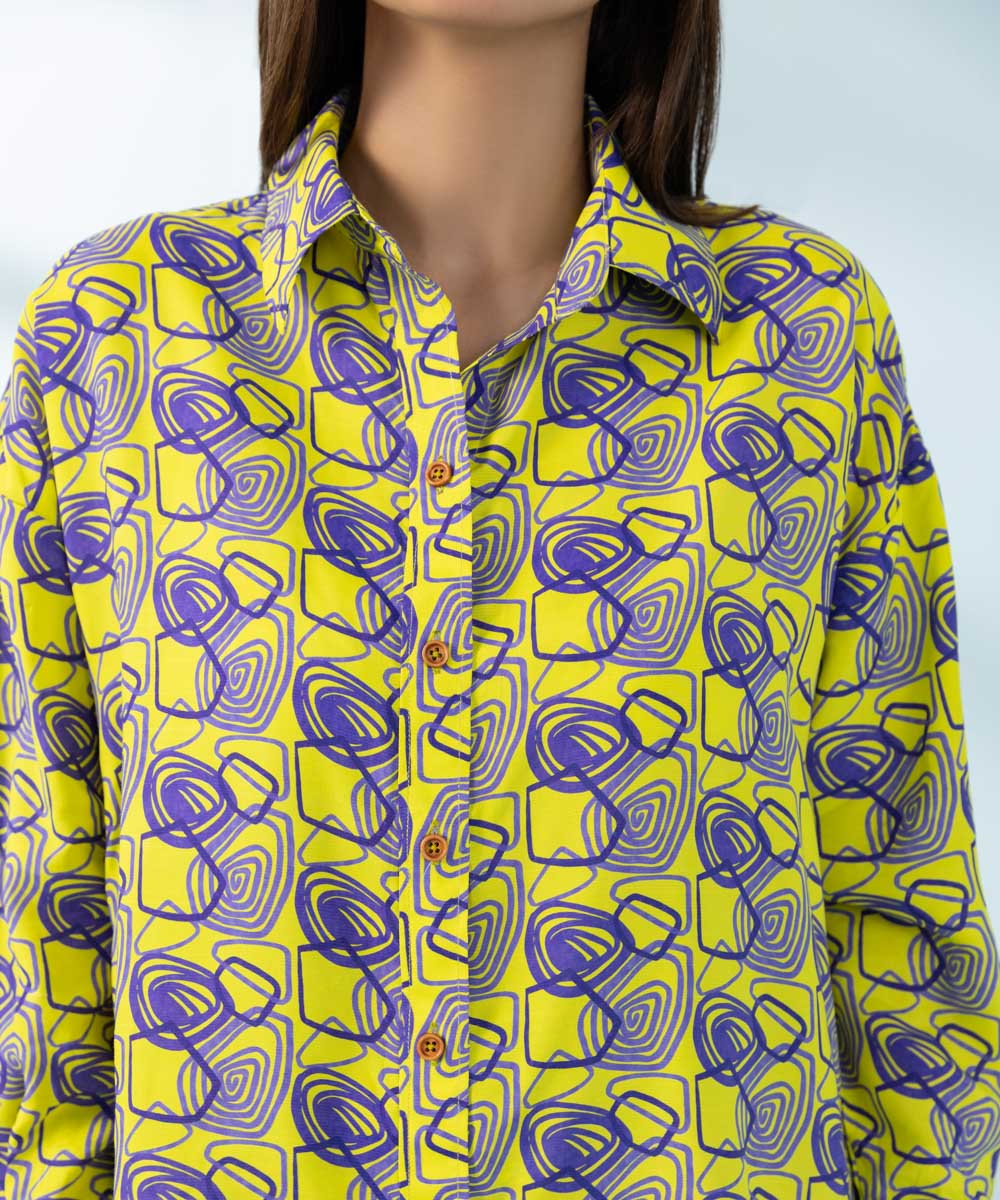 Women's Yellow Viscose Raw Silk Shirt and Trousers