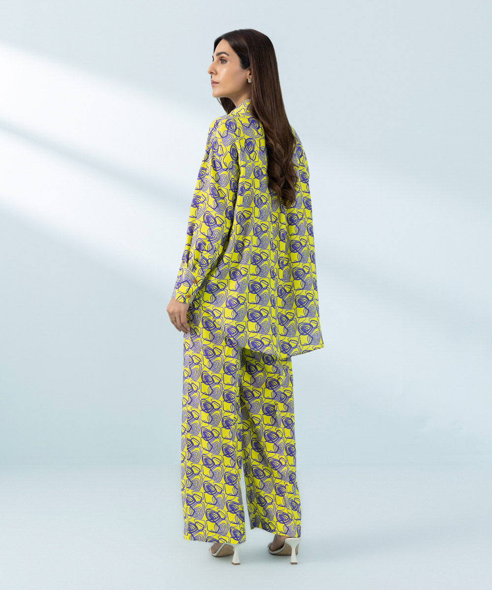 Women's Yellow Viscose Raw Silk Shirt and Trousers