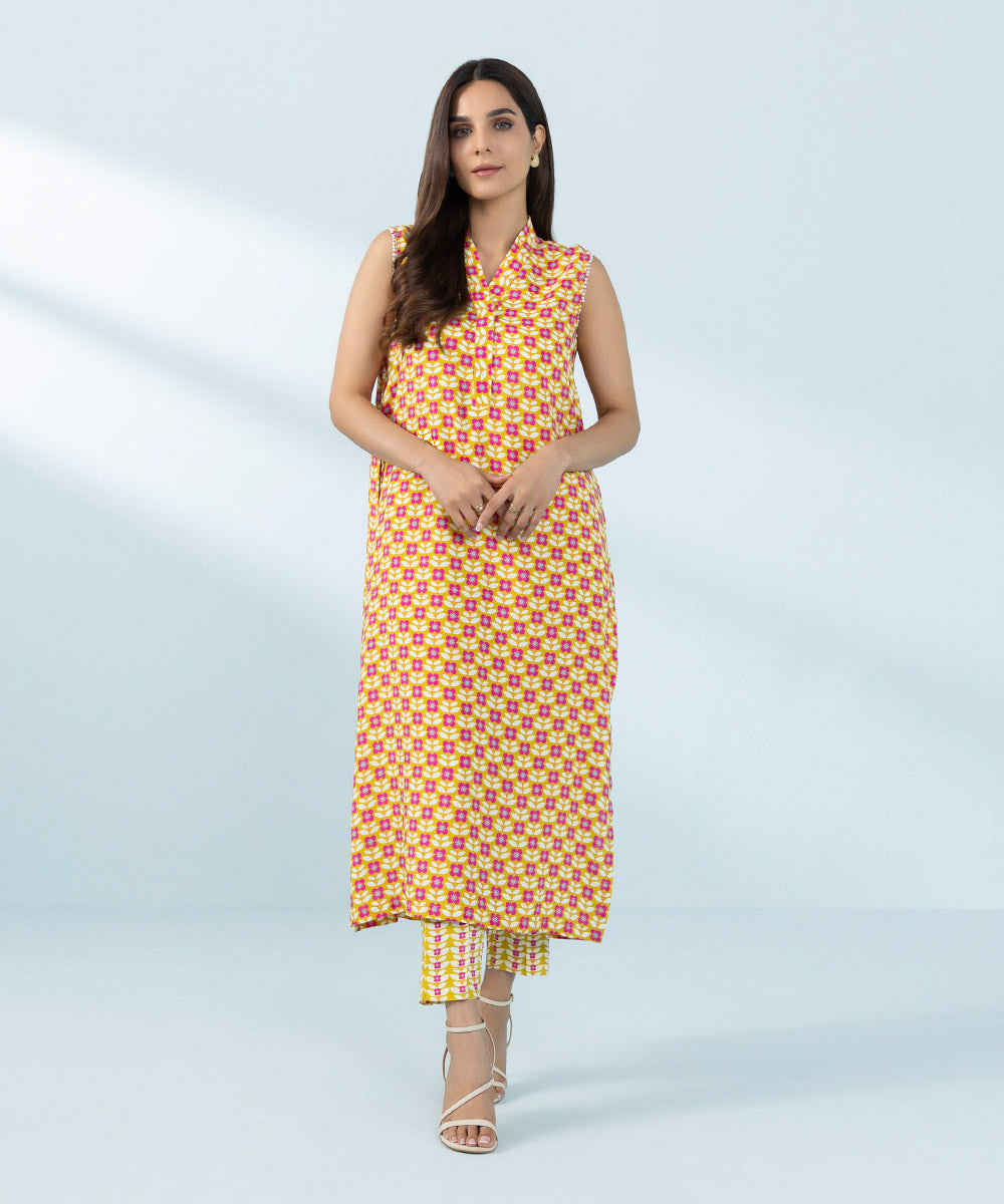 Women's Yellow Viscose Raw Silk Shirt and Trousers