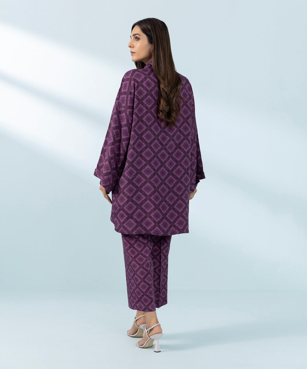 Women's Purple Viscose Raw Silk Shirt and Trousers