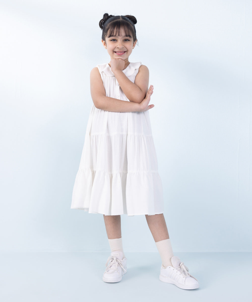 Girl's White Dyed Bedforf Dress