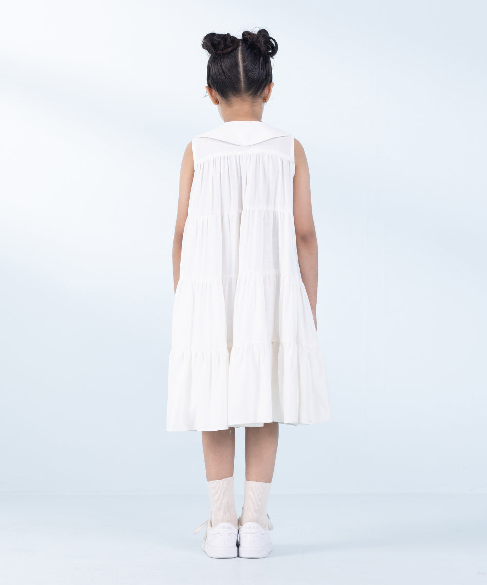 Girl's White Dyed Bedforf Dress