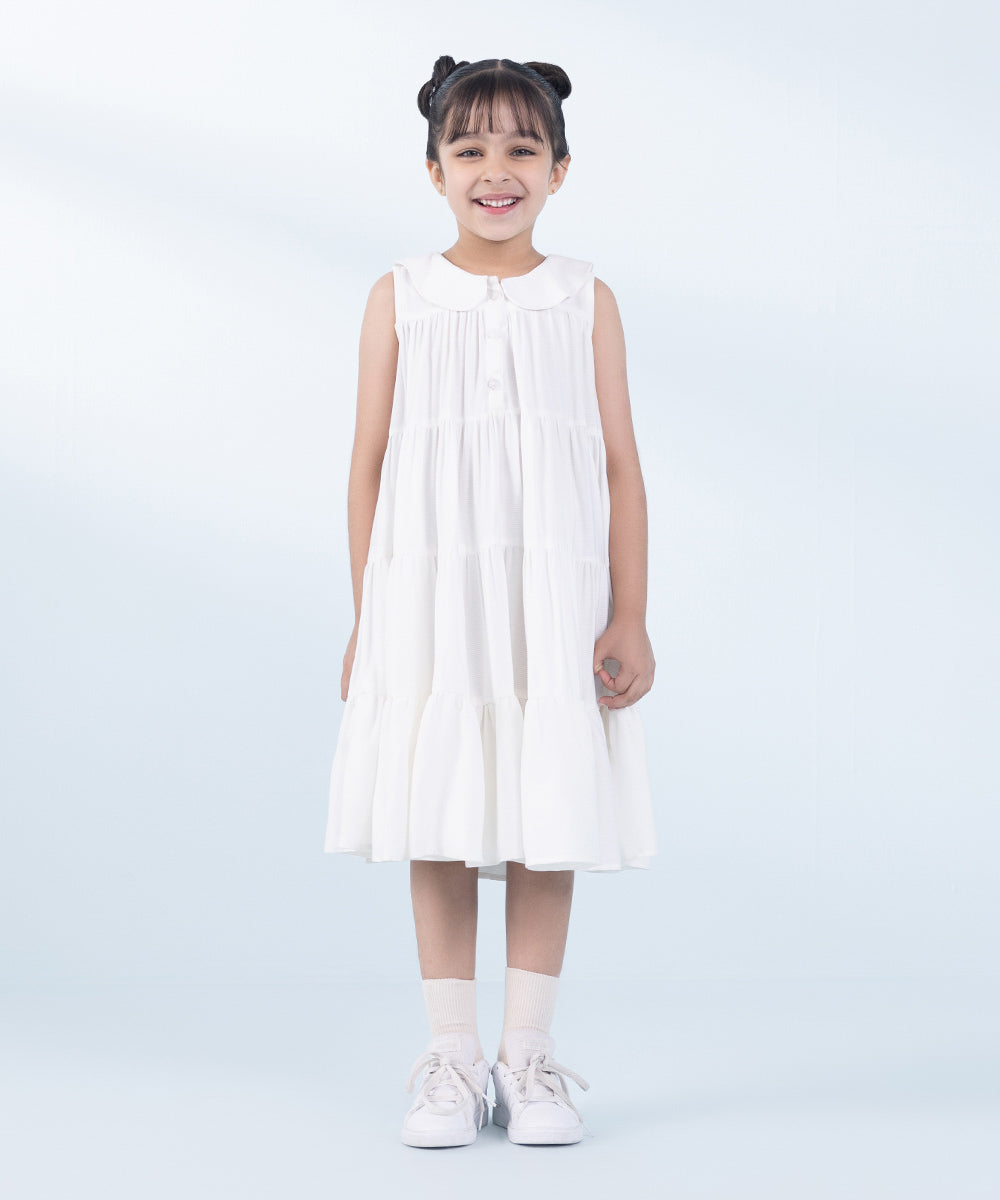 Girl's White Dyed Bedforf Dress