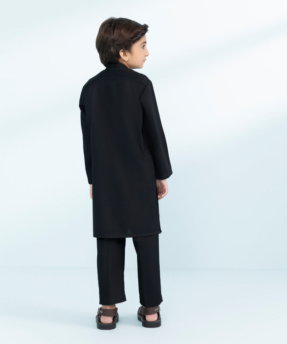 Kid Boys Black 2 Piece- Embroidered Dobby Suit