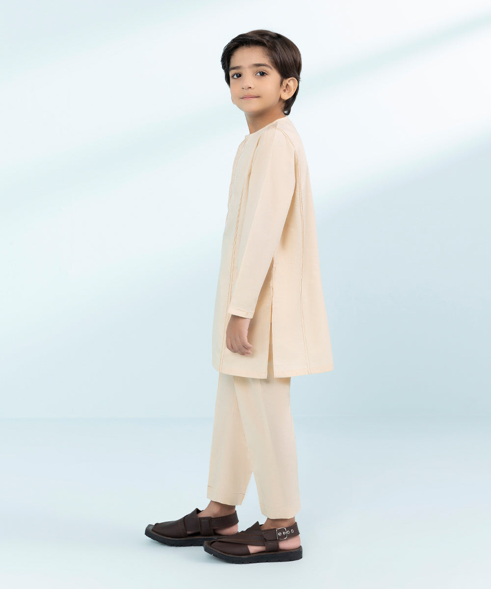 Kid Boys Cream 2 Piece- Embroidered Cambric Suit