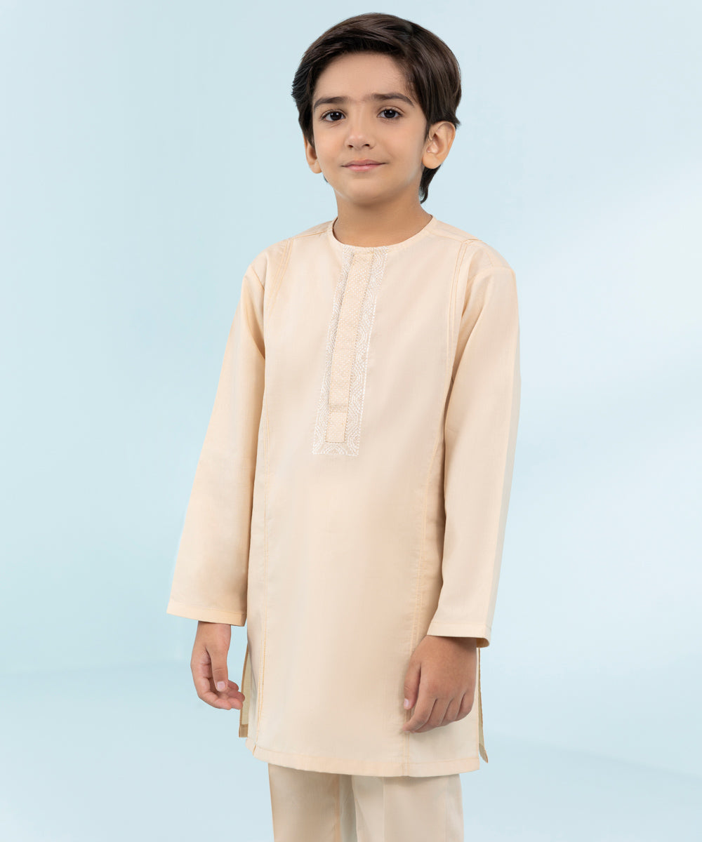 Kid Boys Cream 2 Piece- Embroidered Cambric Suit