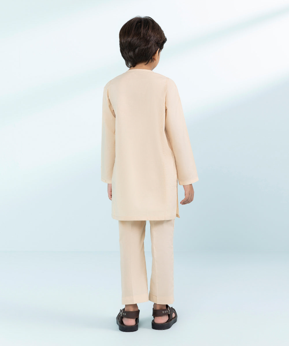 Kid Boys Cream 2 Piece- Embroidered Cambric Suit