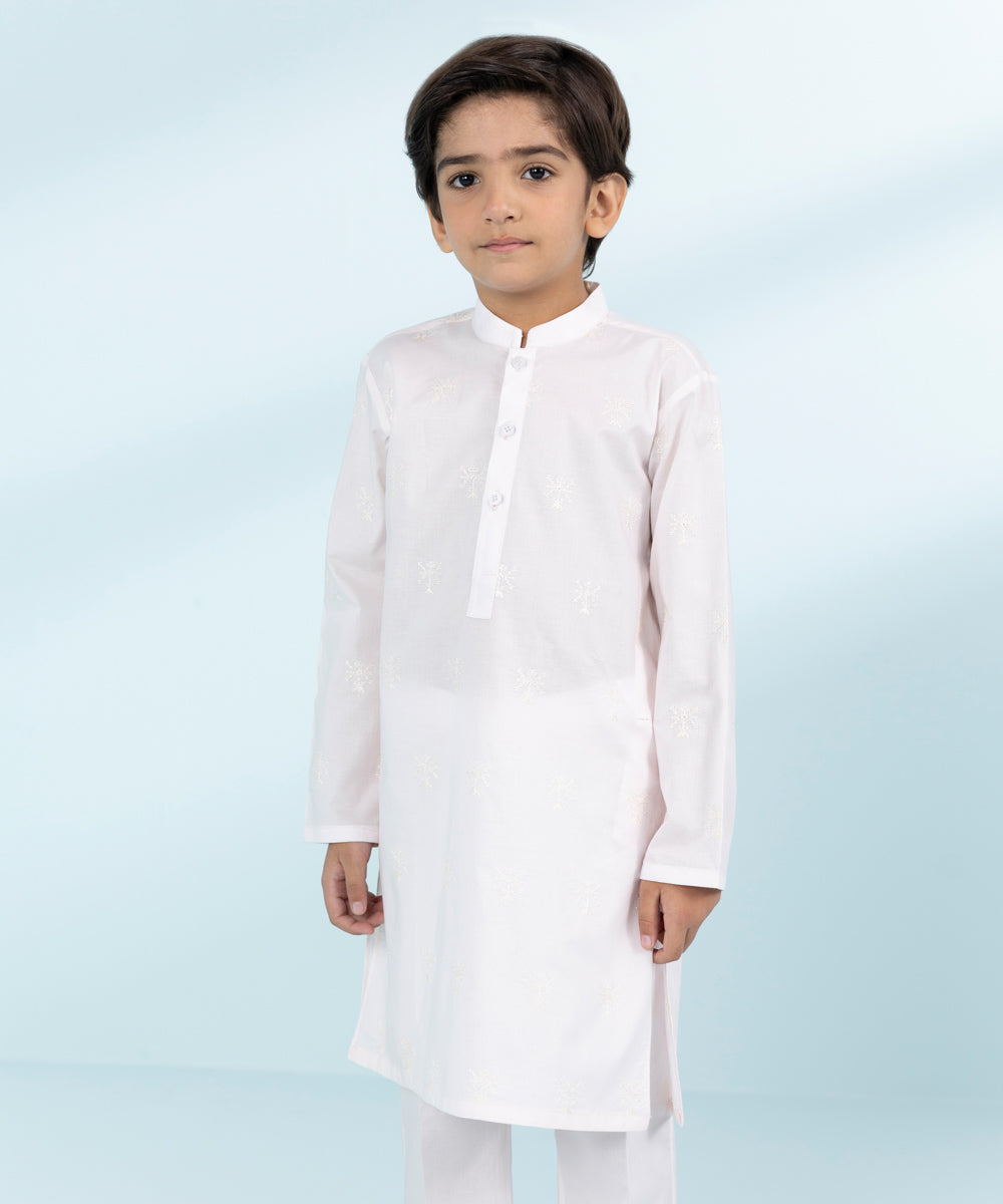 Kid Boys Powder Pink 2 Piece- Embroidered Cambric Suit