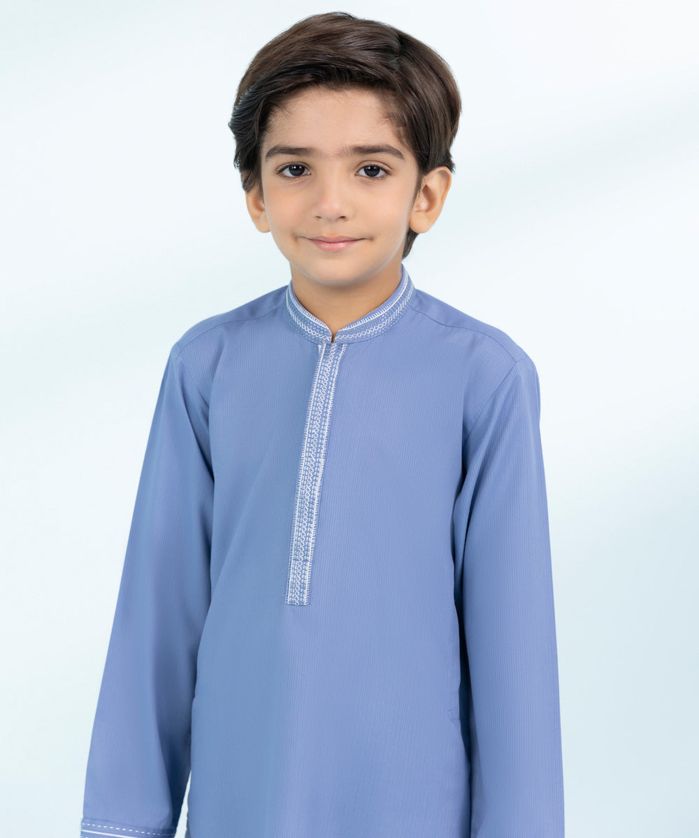 Kid Boys Ice Blue 2 Piece- Embroidered Cambric Suit