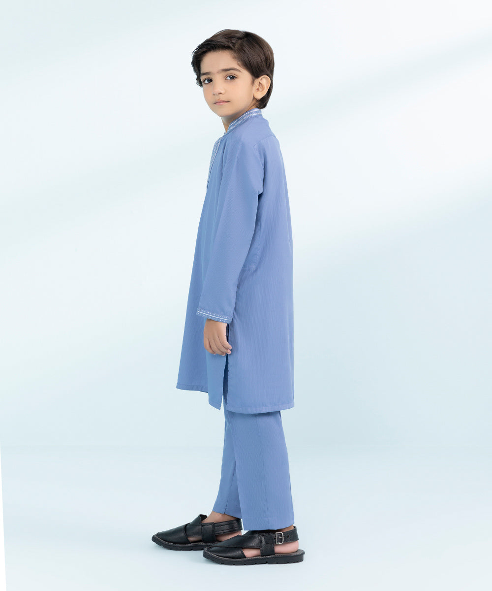 Kid Boys Ice Blue 2 Piece- Embroidered Cambric Suit