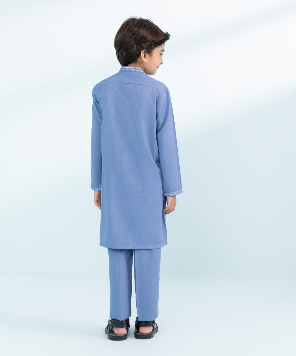 Kid Boys Ice Blue 2 Piece- Embroidered Cambric Suit