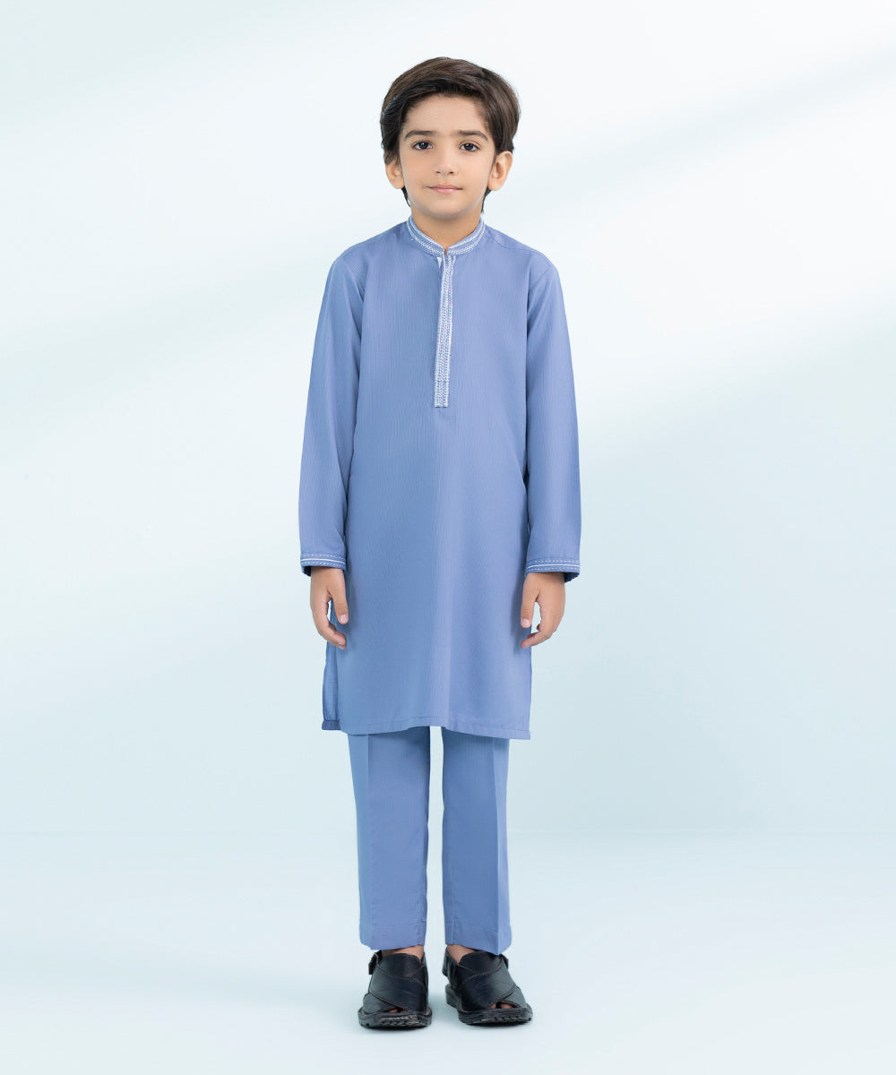 Kid Boys Ice Blue 2 Piece- Embroidered Cambric Suit