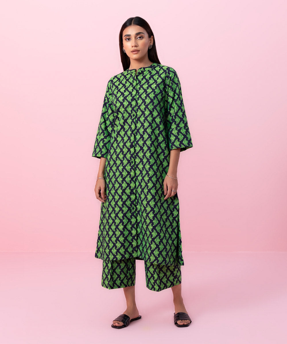 Pret Women's Jacquard Printed Green 2 Piece Suit