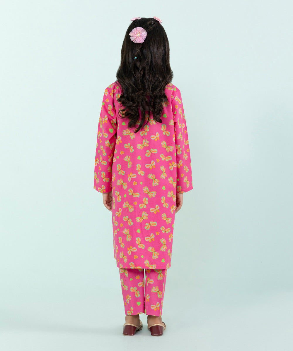 Girls Pink 2 PC Printed Cambric Suit