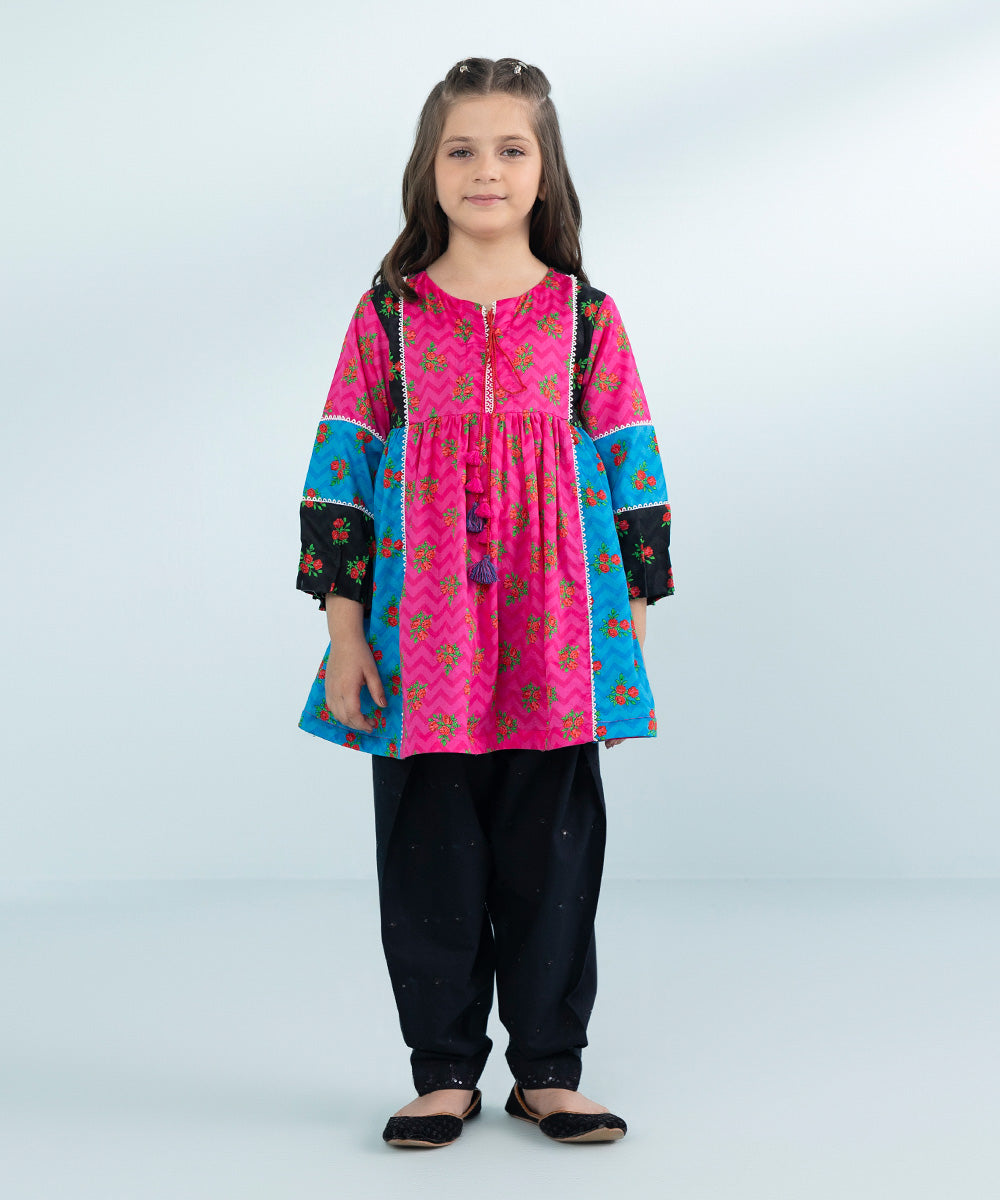 Girls Printed Cambric Dress in Pink