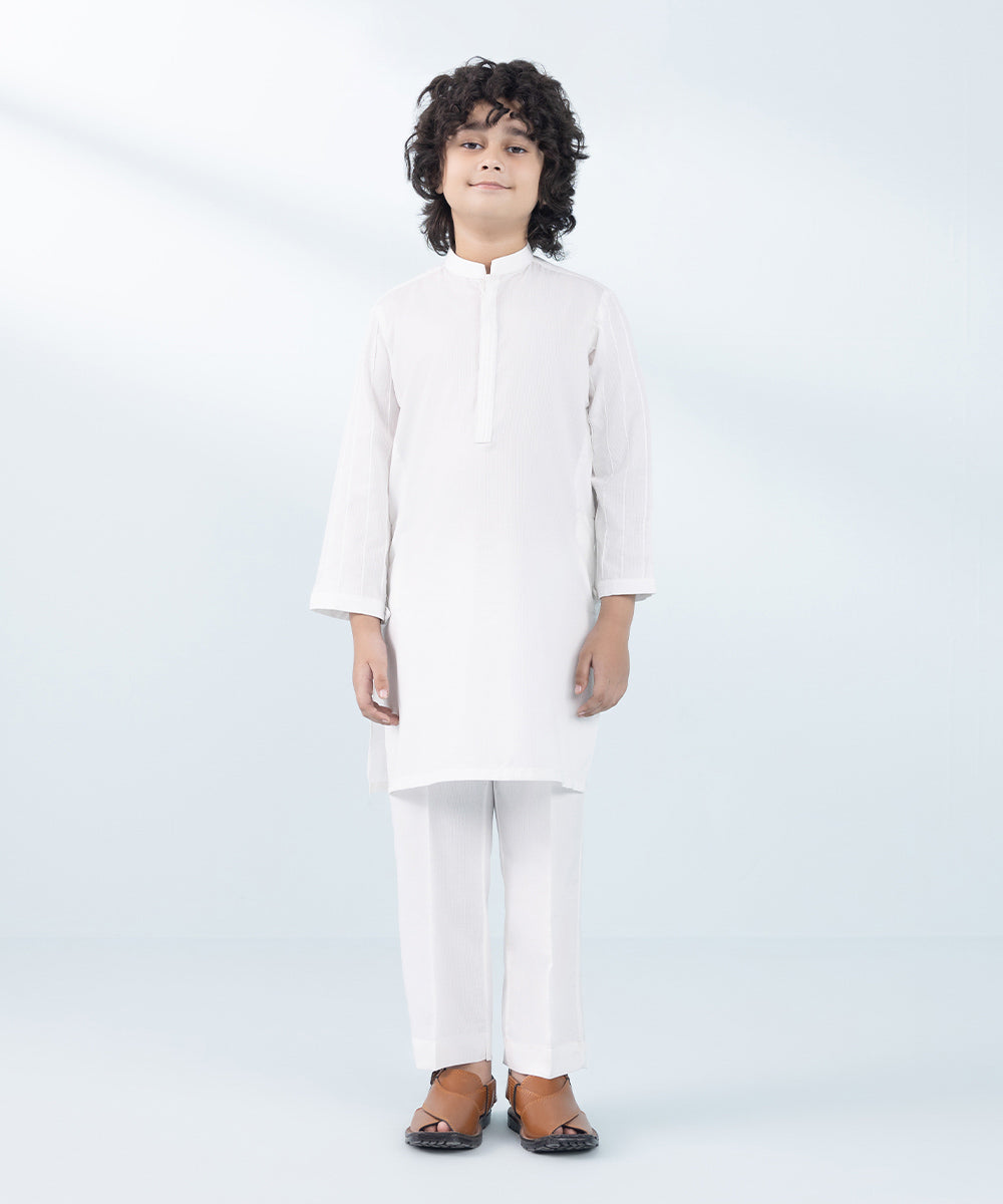 Kids East Boy's White 2 Piece Dyed Dobby Suit