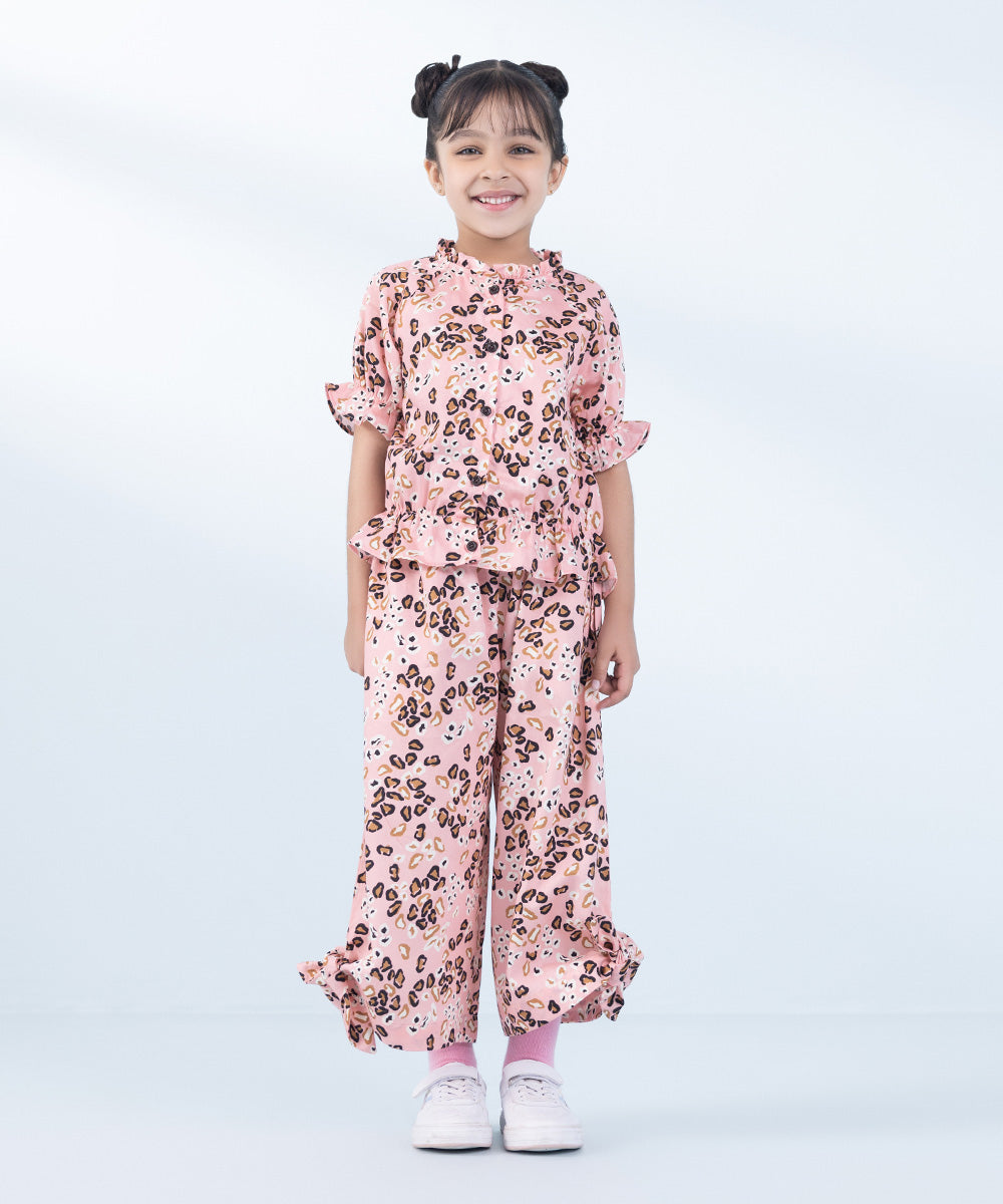 Girl's 2 Piece Printed Cotton Satin Set