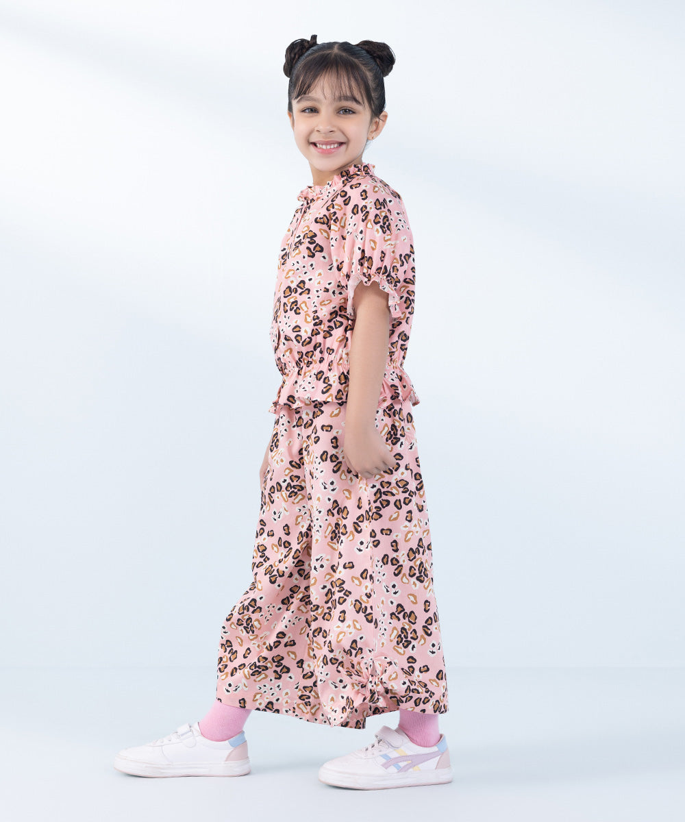 Girl's 2 Piece Printed Cotton Satin Set