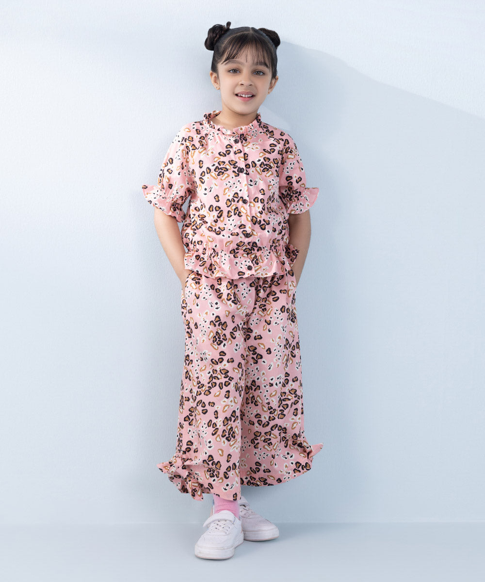 Girl's 2 Piece Printed Cotton Satin Set