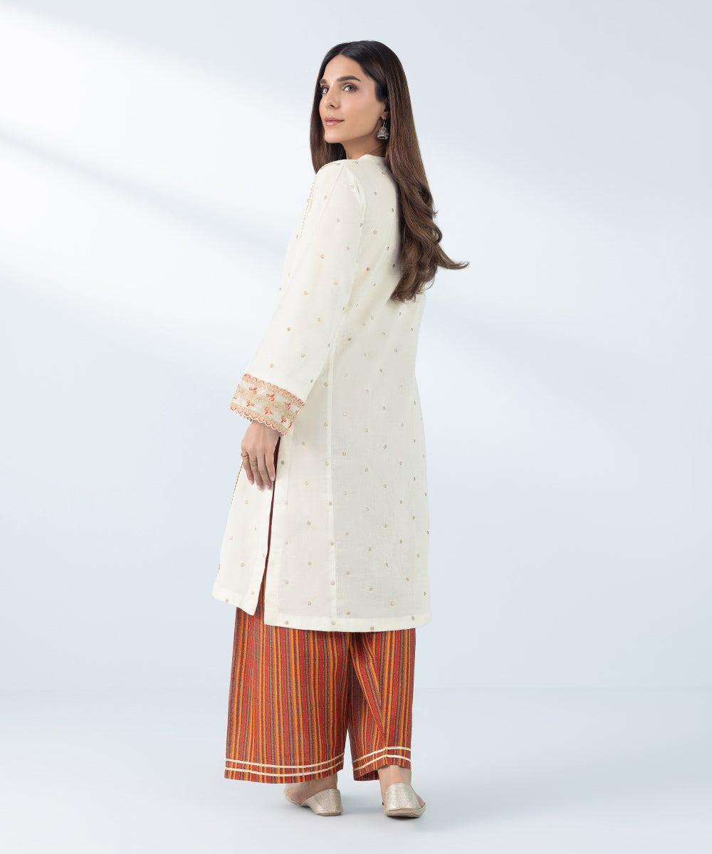 Women's Off-White & Multi 2 Piece Embroidered Khaddar Suit