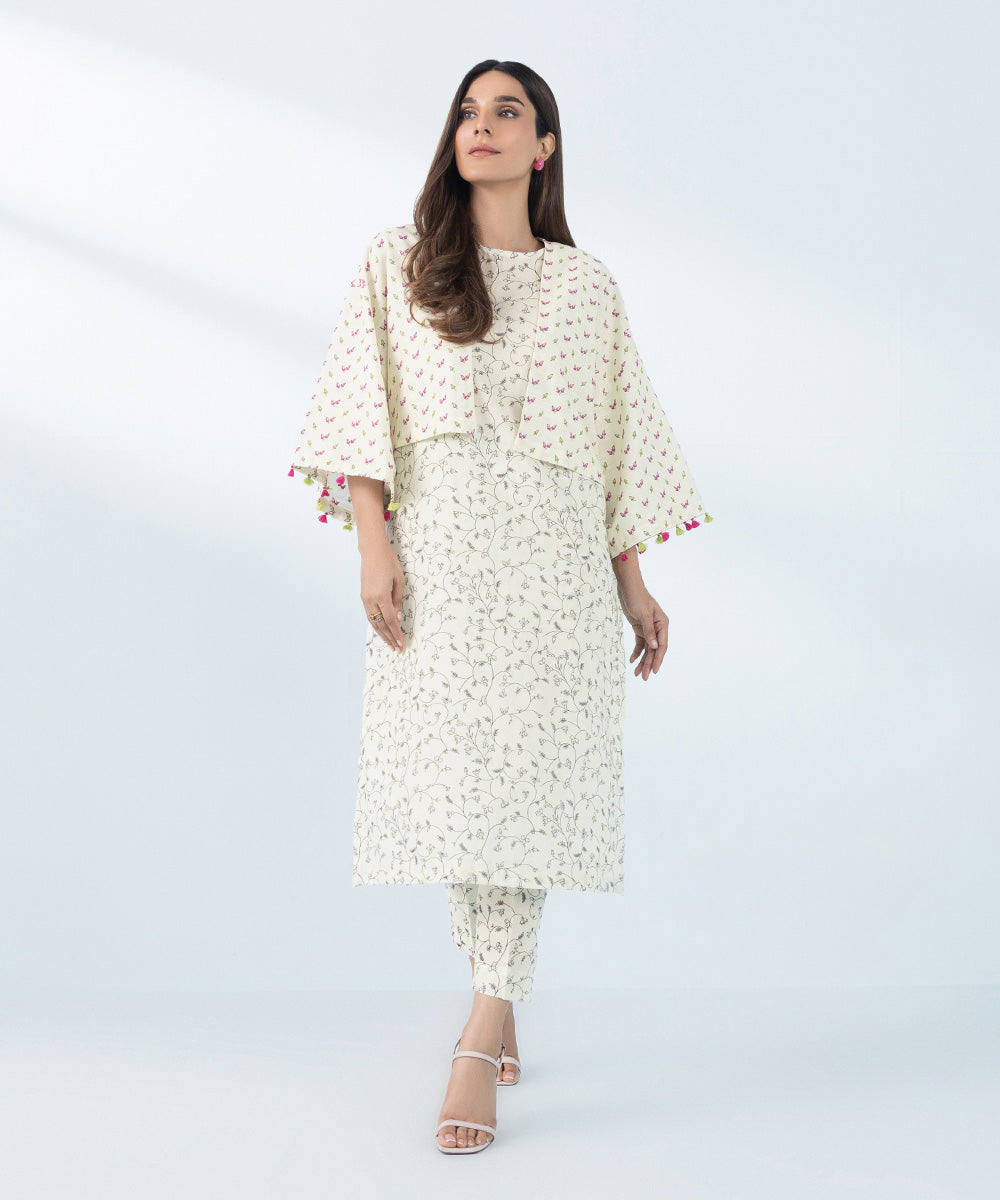 Women's Off-White 3 Piece Embroidered Khaddar Suit