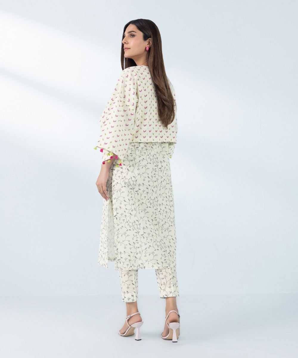 Women's Off-White 3 Piece Embroidered Khaddar Suit