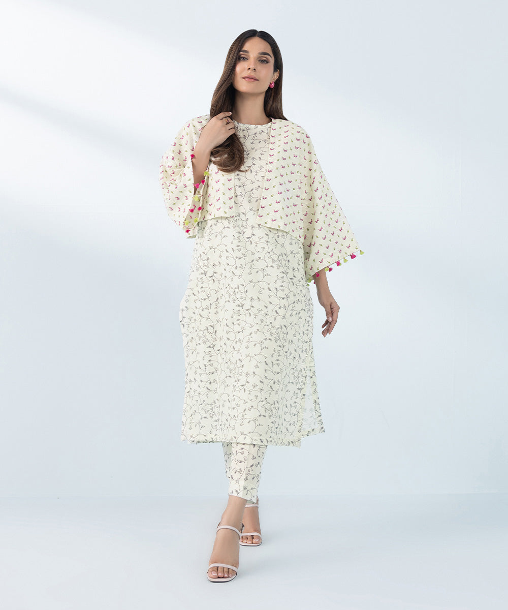 Women's Off-White 3 Piece Embroidered Khaddar Suit