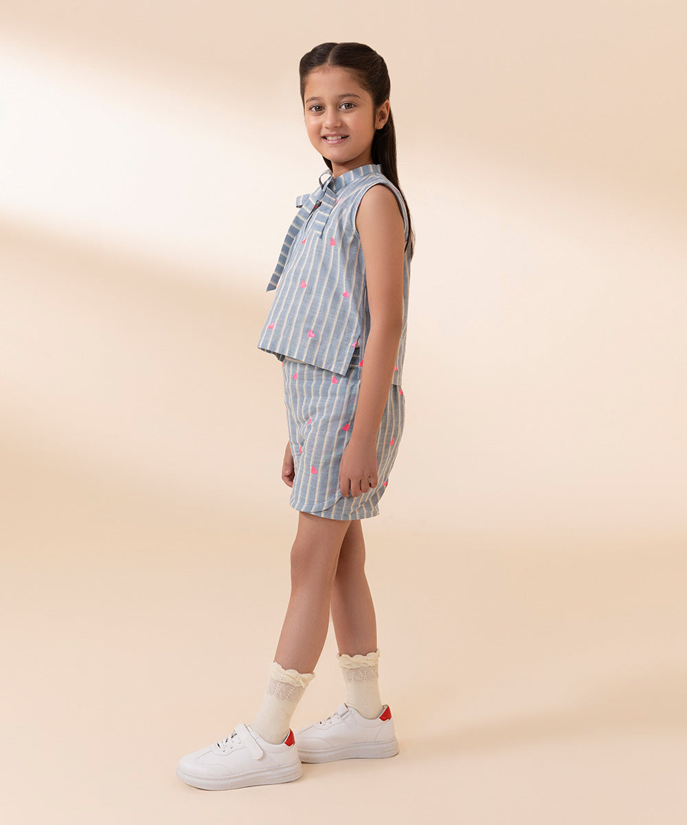 Girls Grey 2 PC Embroidered dyed cord set