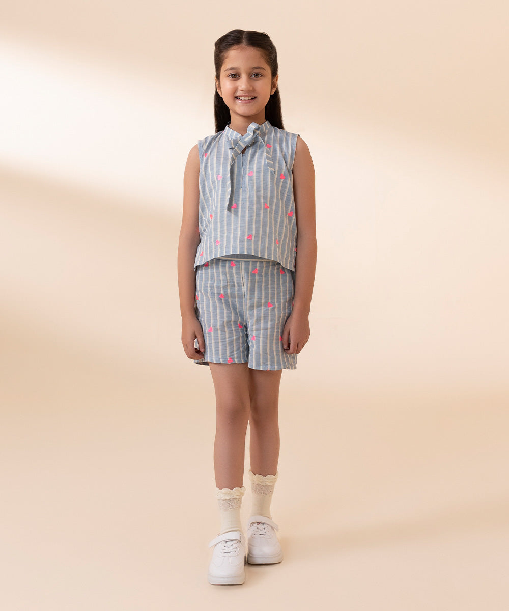 Girls Grey 2 PC Embroidered dyed cord set