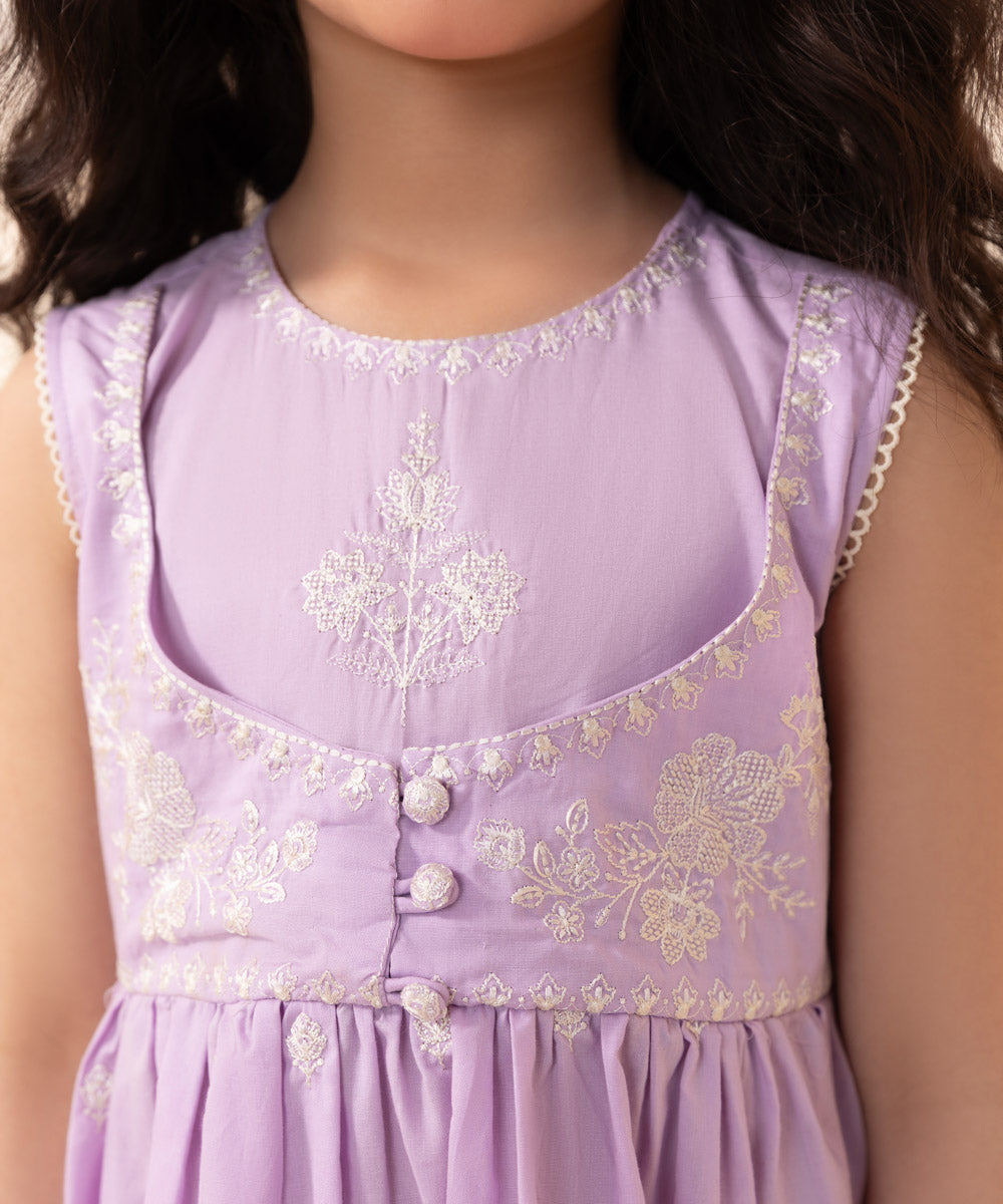 Girls Lilac 3 PC Embroidered Cambric Suit
