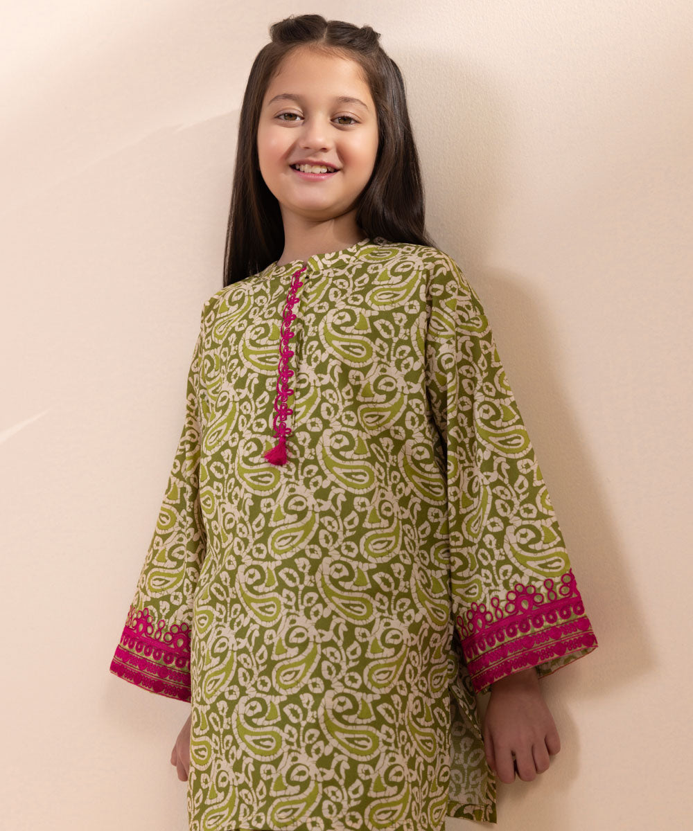 Kids East Girls Green 2 Piece  Printed Lawn Suit