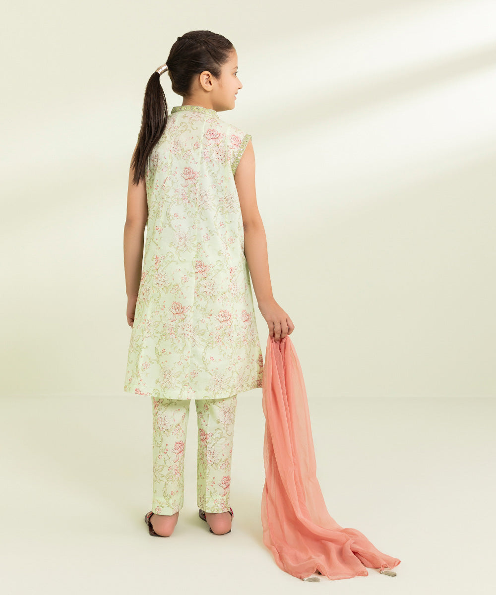 Kids East Girls Off White 3 Piece Embroidered Lawn Suit