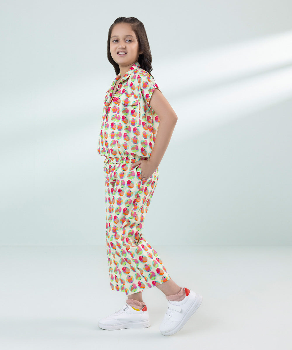 Girl's Multi Printed Linen Jumpsuit