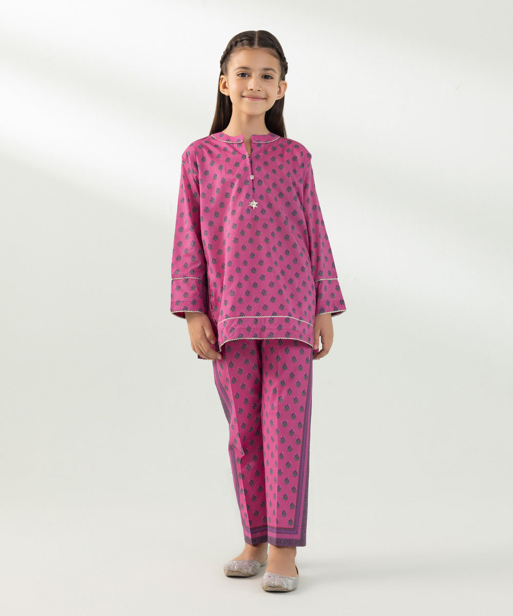 Kids East Girls Pink 2 Piece Printed Lawn Suit
