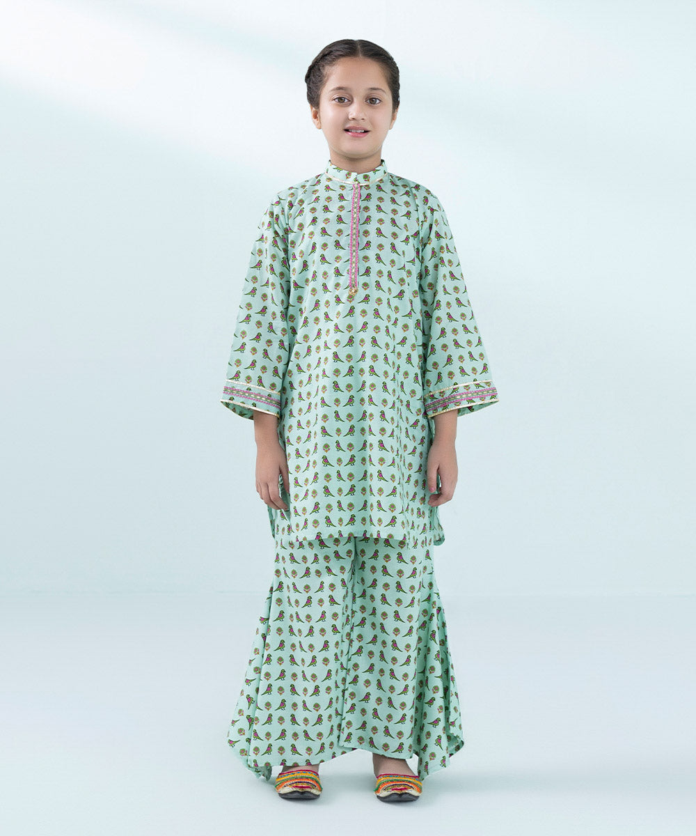Kids East Girls Blue 2 Piece Embroidered Lawn Suit