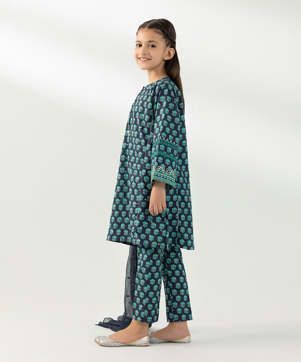 Kids East Girls Blue 3 Piece Embroidered Lawn Suit