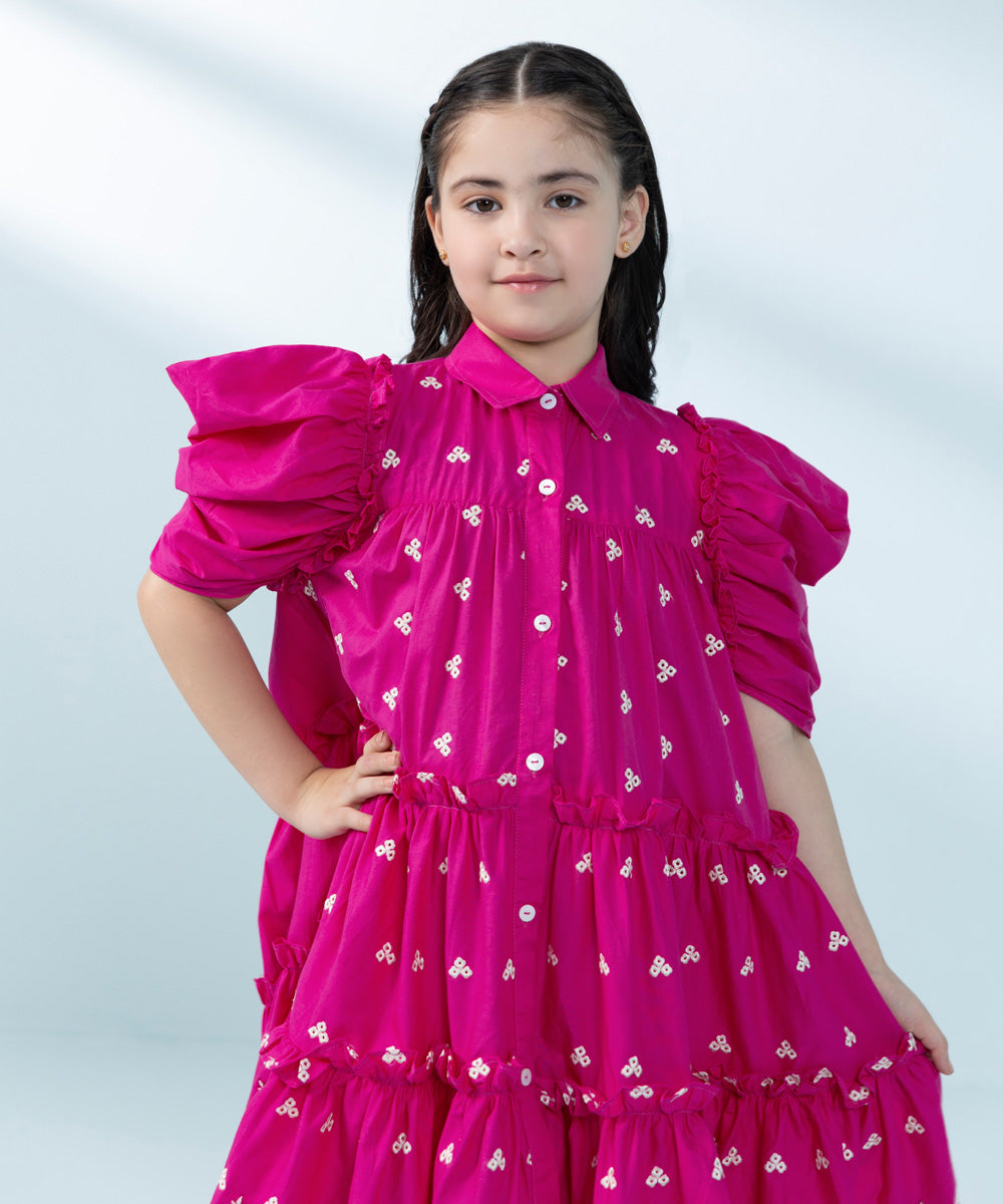 Kids East Girls Pink Embroidered Multi Neps Dress