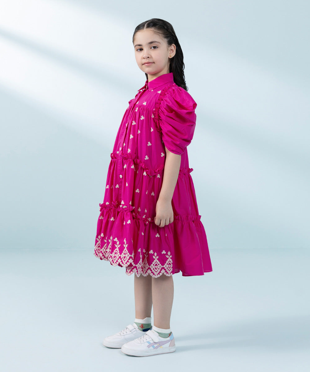 Kids East Girls Pink Embroidered Multi Neps Dress