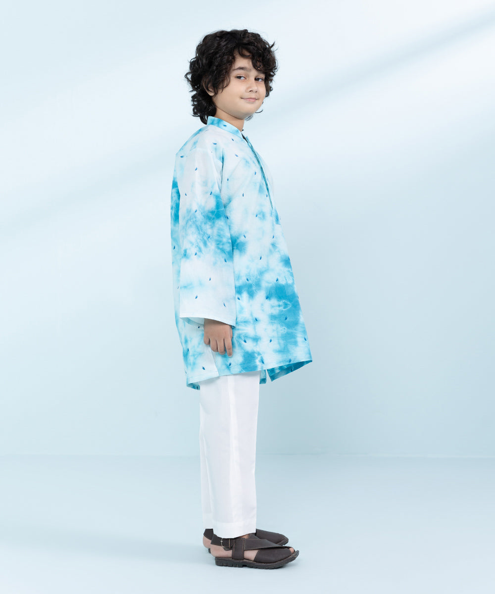 Kids East Boys Blue Embroidered Wash &Wear Suit