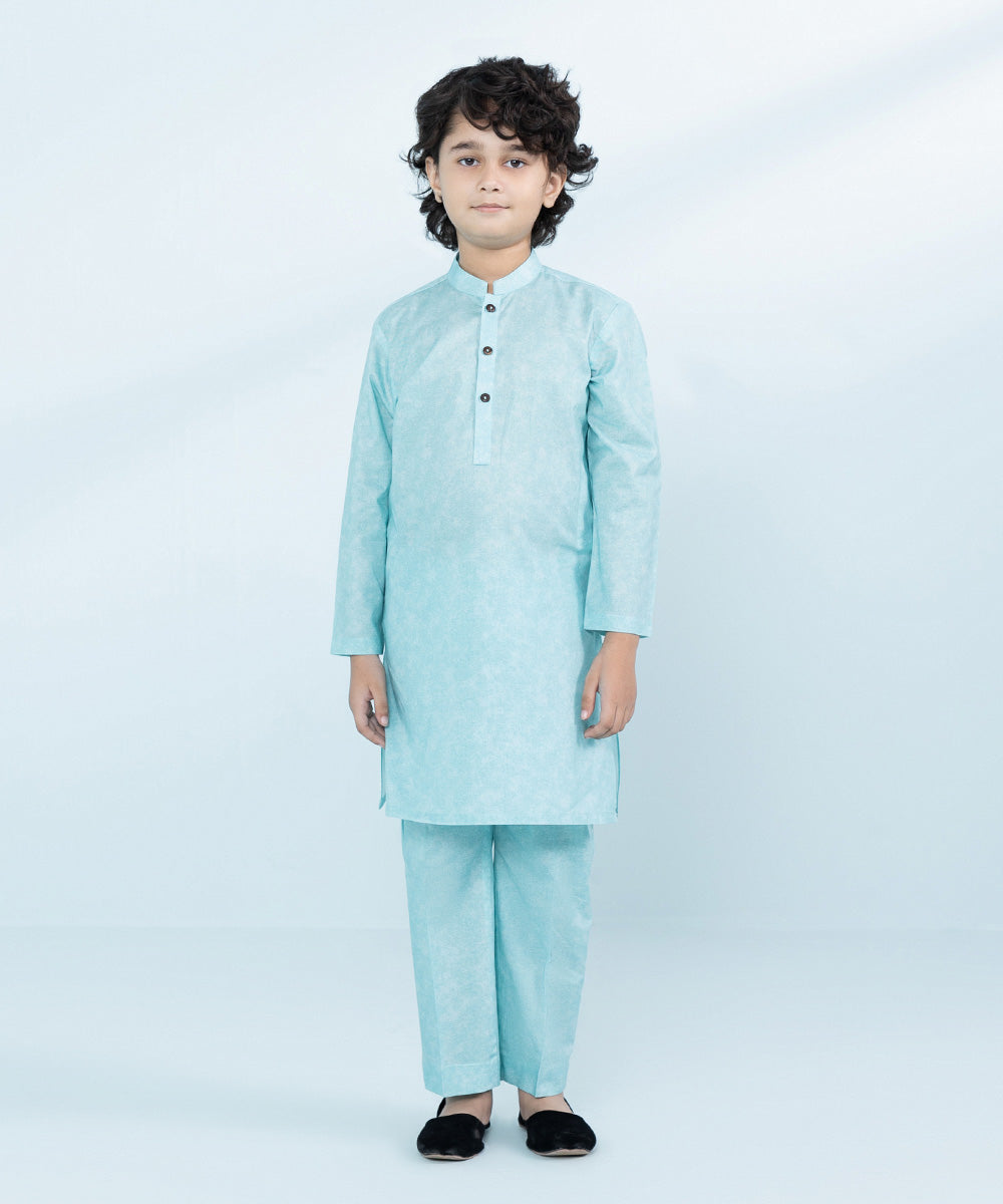 Kids East Boys Blue Digital Printed Cambric Suit