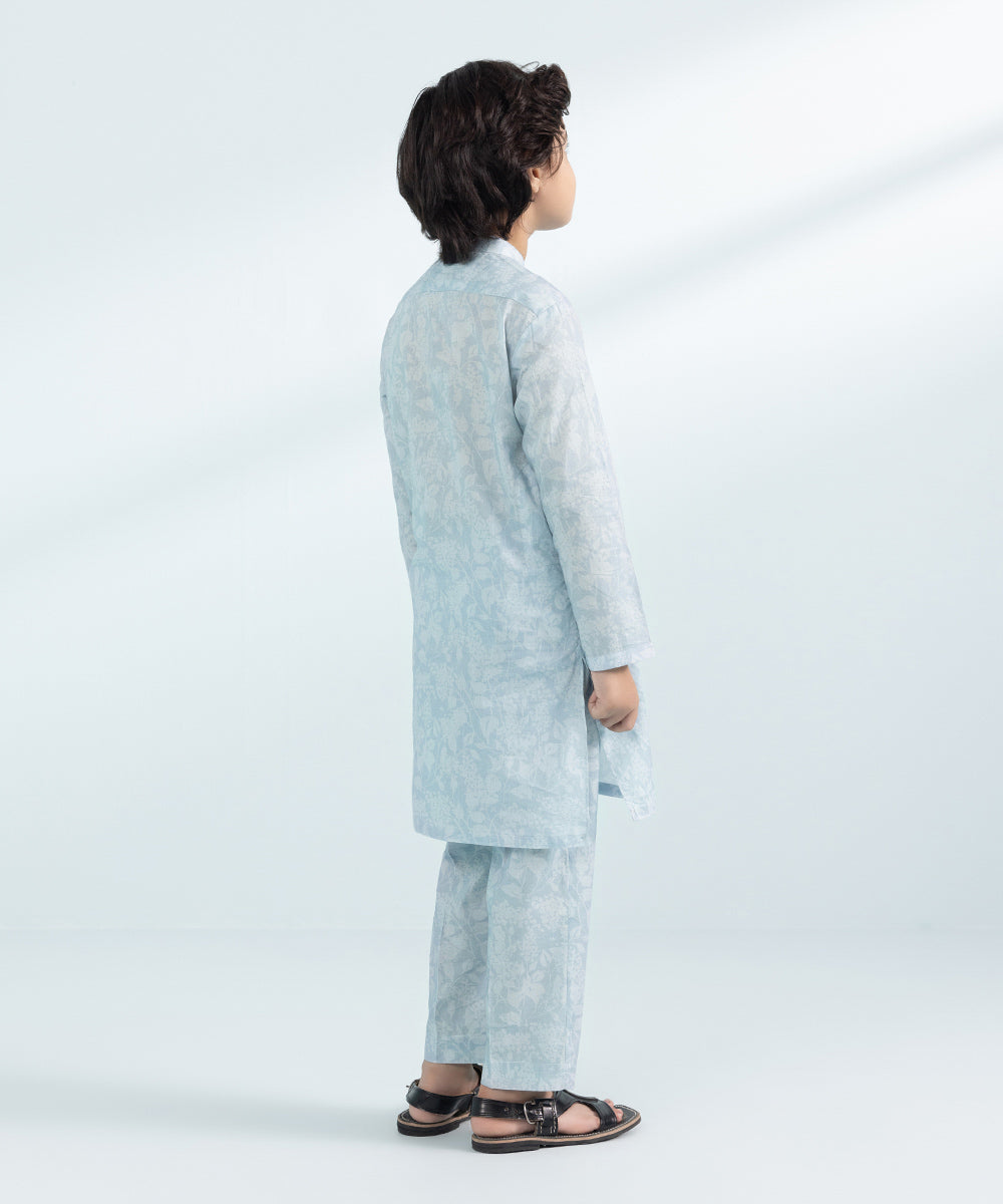 Kids East Boys Ice Blue 2 Piece Printed Lawn Suit