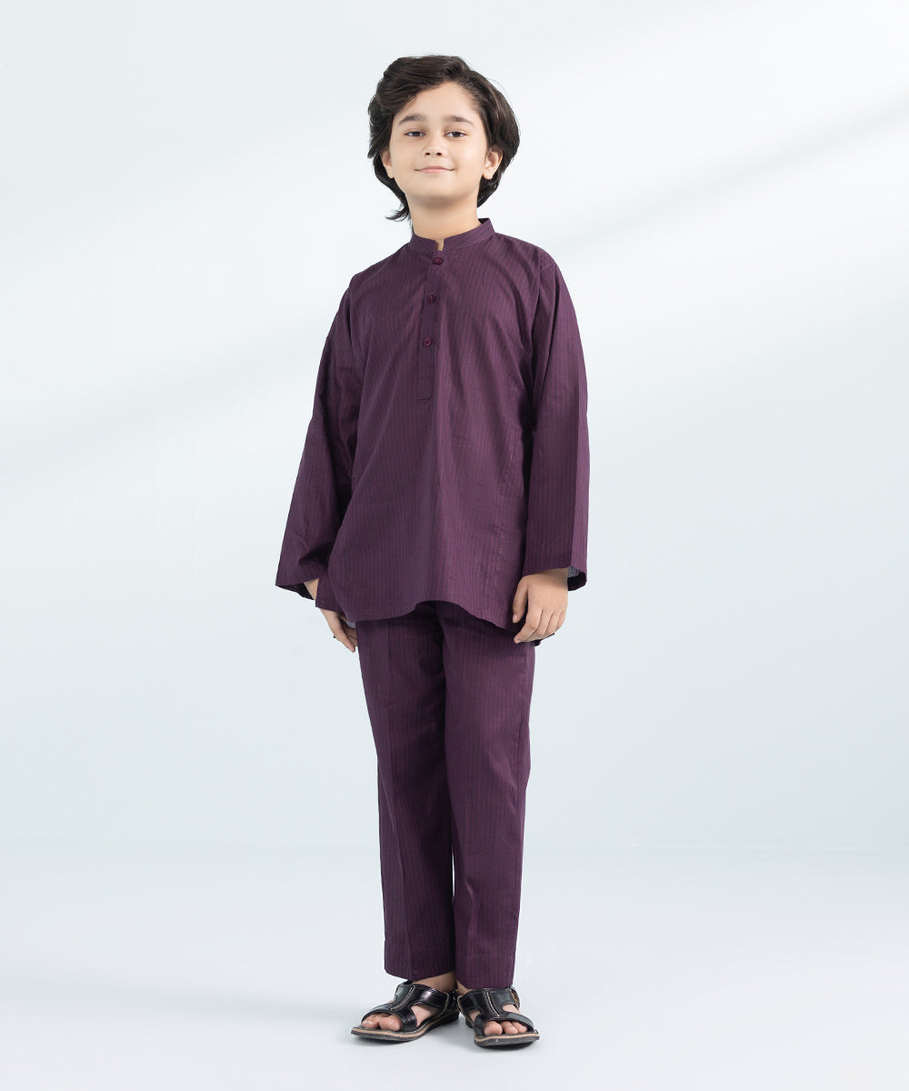 Kids East Boys  purple 2 Piece Printed Lawn Suit