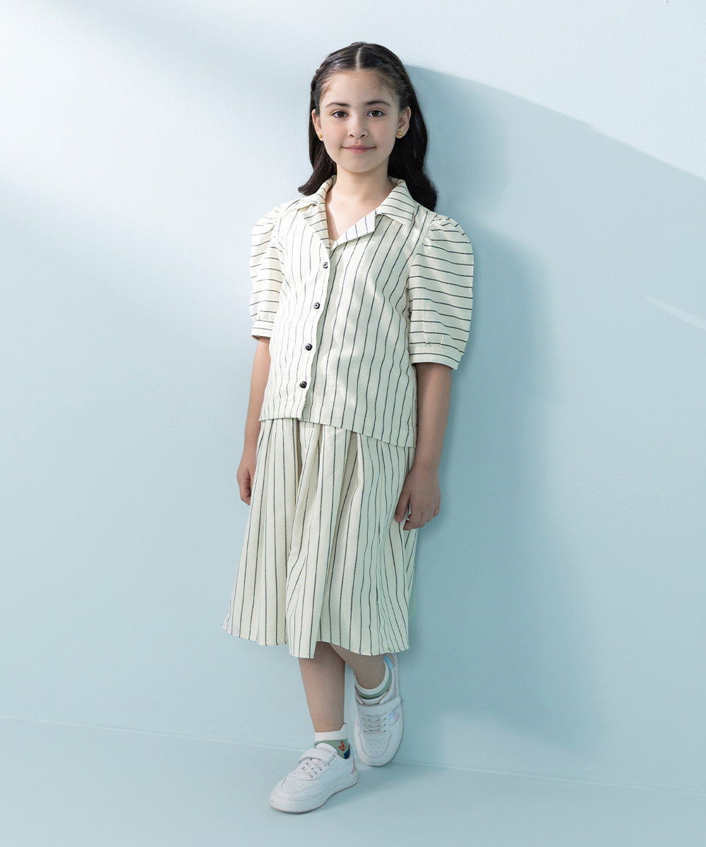 Kids East Girls White  Yarn Dyed Set