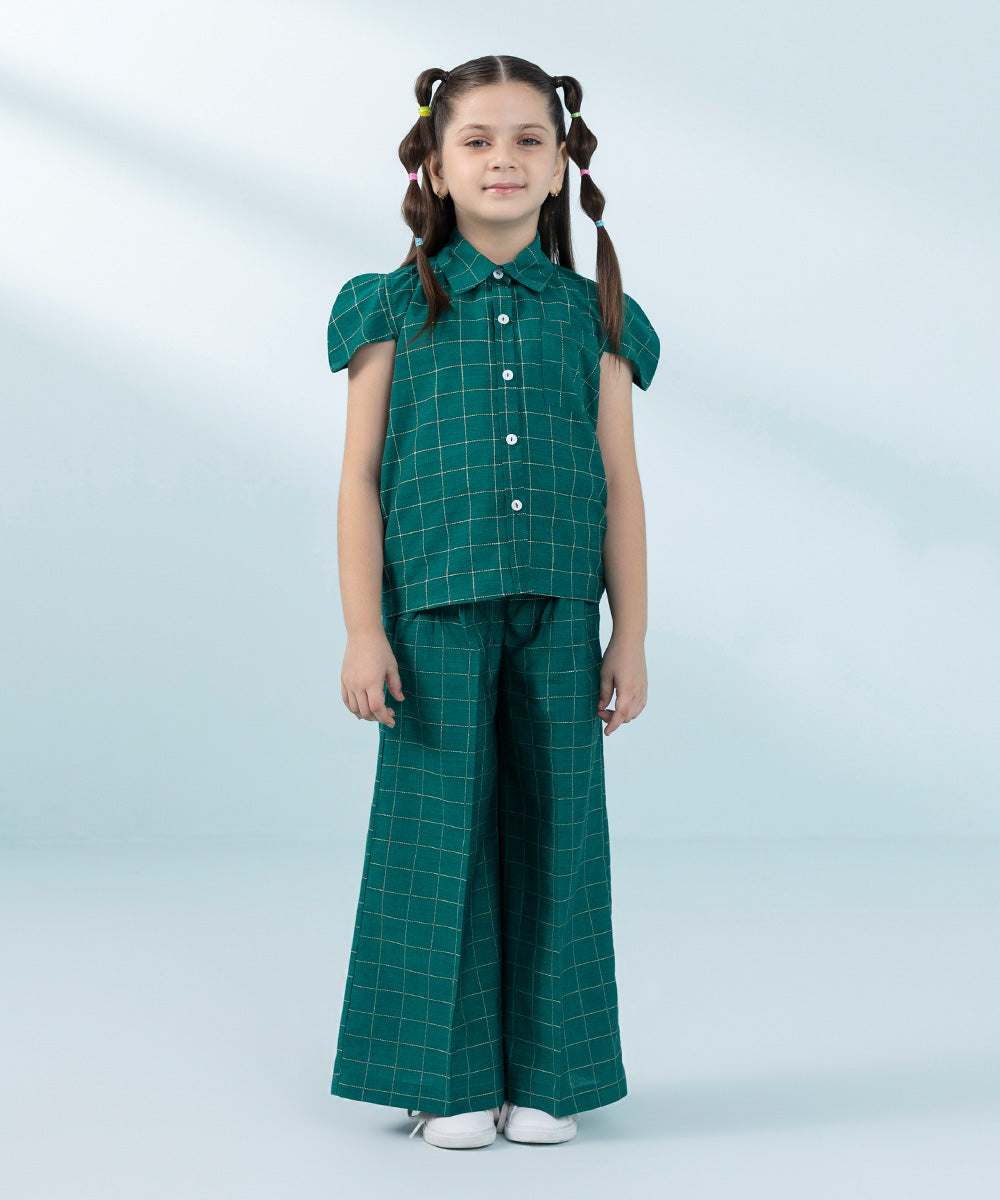 Kids East Girls Green Yarn Dyed Set