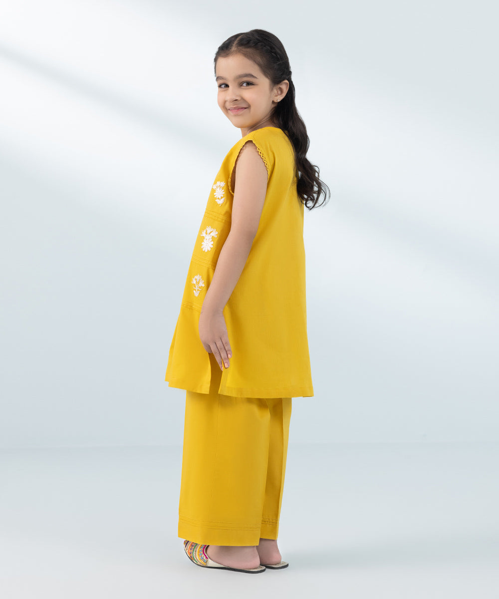 Kids East Girls Yellow 2 Piece Embroidered Lawn Suit