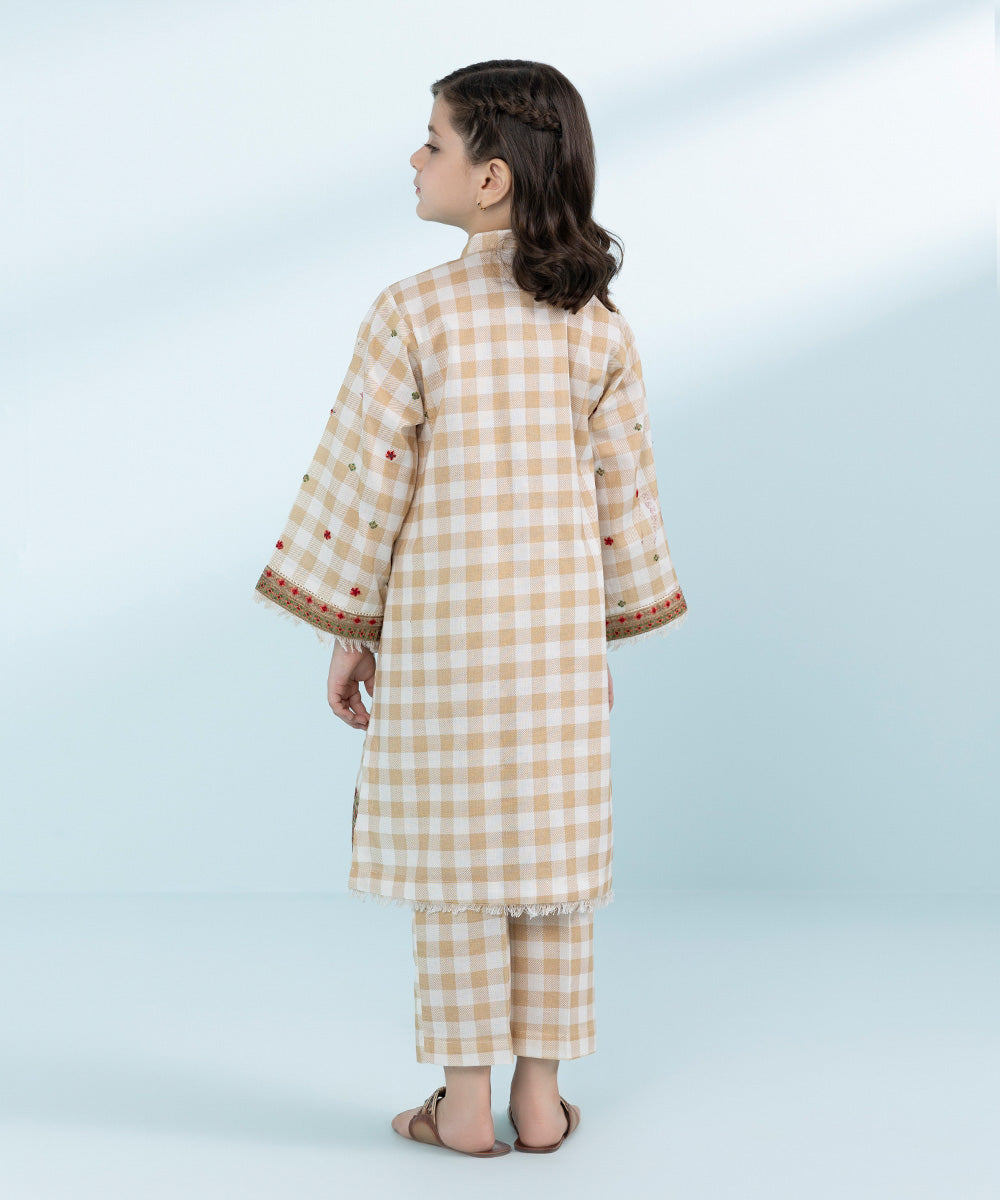 Kid Girls Beige 2 Piece- Embroidered Khaddar Suit